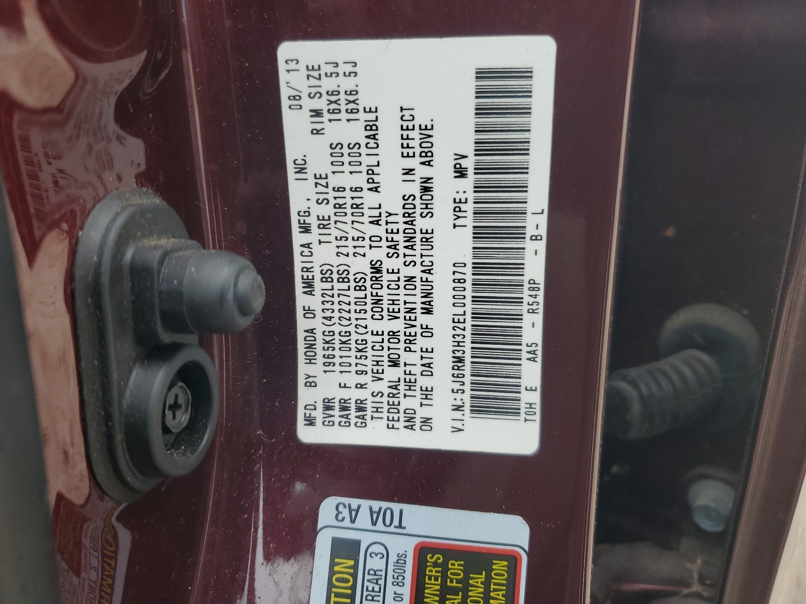 5J6RM3H32EL000870 2014 Honda Cr-V Lx