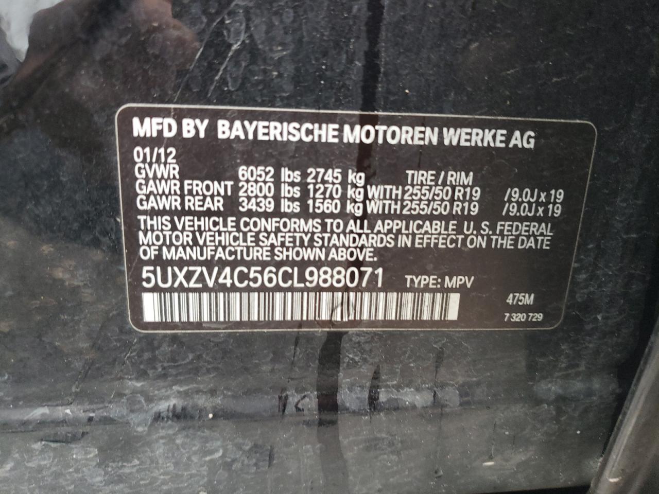 2012 BMW X5 xDrive35I VIN: 5UXZV4C56CL988071 Lot: 53577854