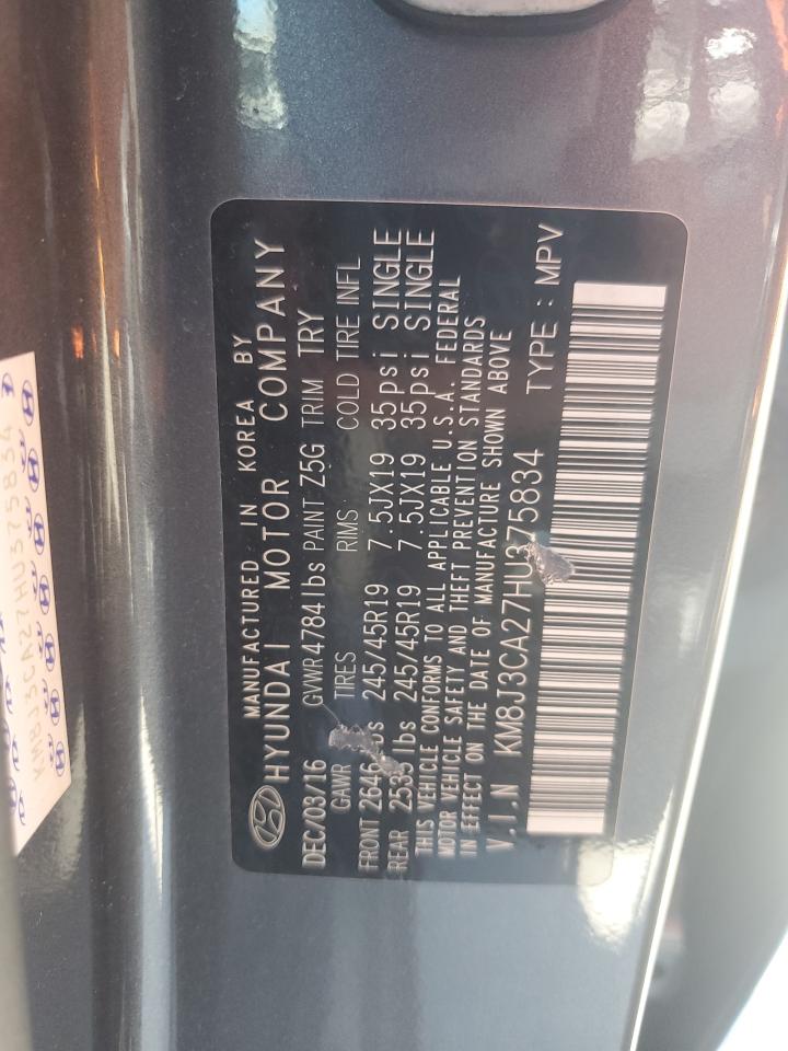 2017 Hyundai Tucson Limited VIN: KM8J3CA27HU375834 Lot: 54494364