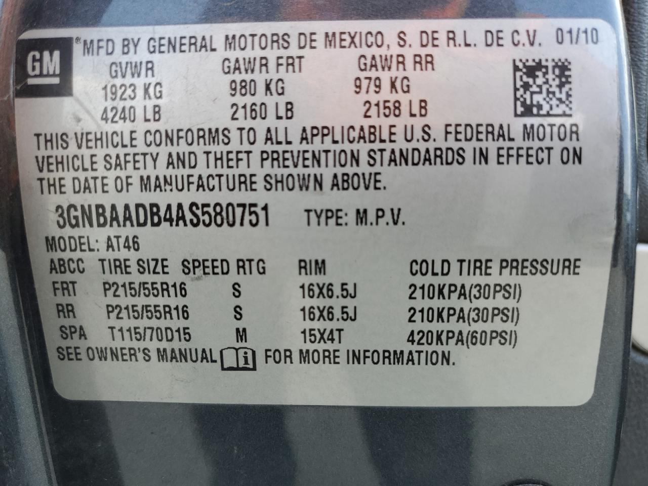 3GNBAADB4AS580751 2010 Chevrolet Hhr Ls