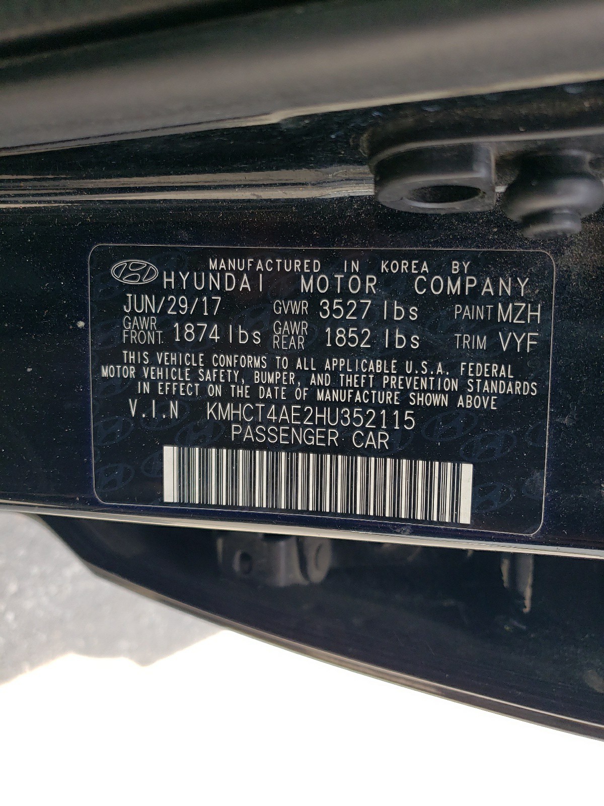 KMHCT4AE2HU352115 2017 Hyundai Accent Se