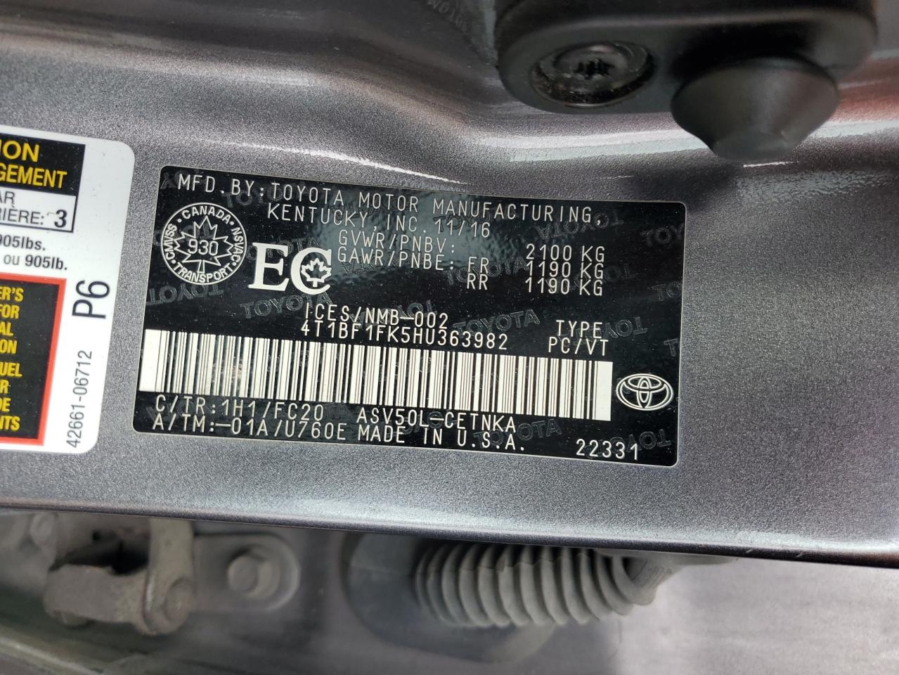 4T1BF1FK5HU363982 2017 TOYOTA CAMRY - Image 12