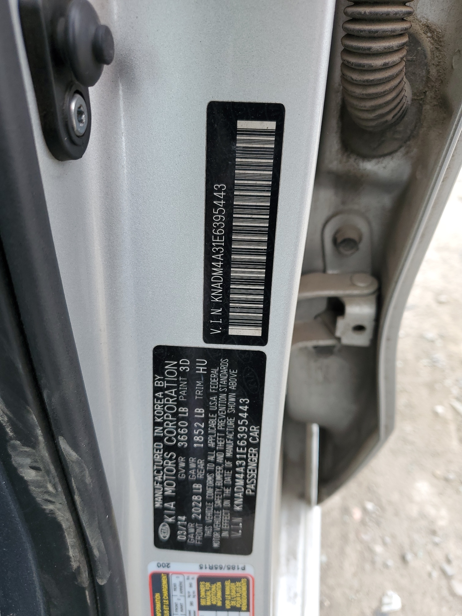 KNADM4A31E6395443 2014 Kia Rio Lx