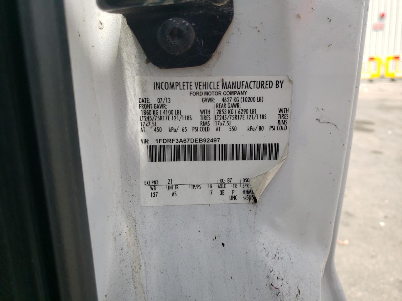 2013 Ford F350 Super Duty VIN: 1FDRF3A67DEB92497 Lot: 53589464