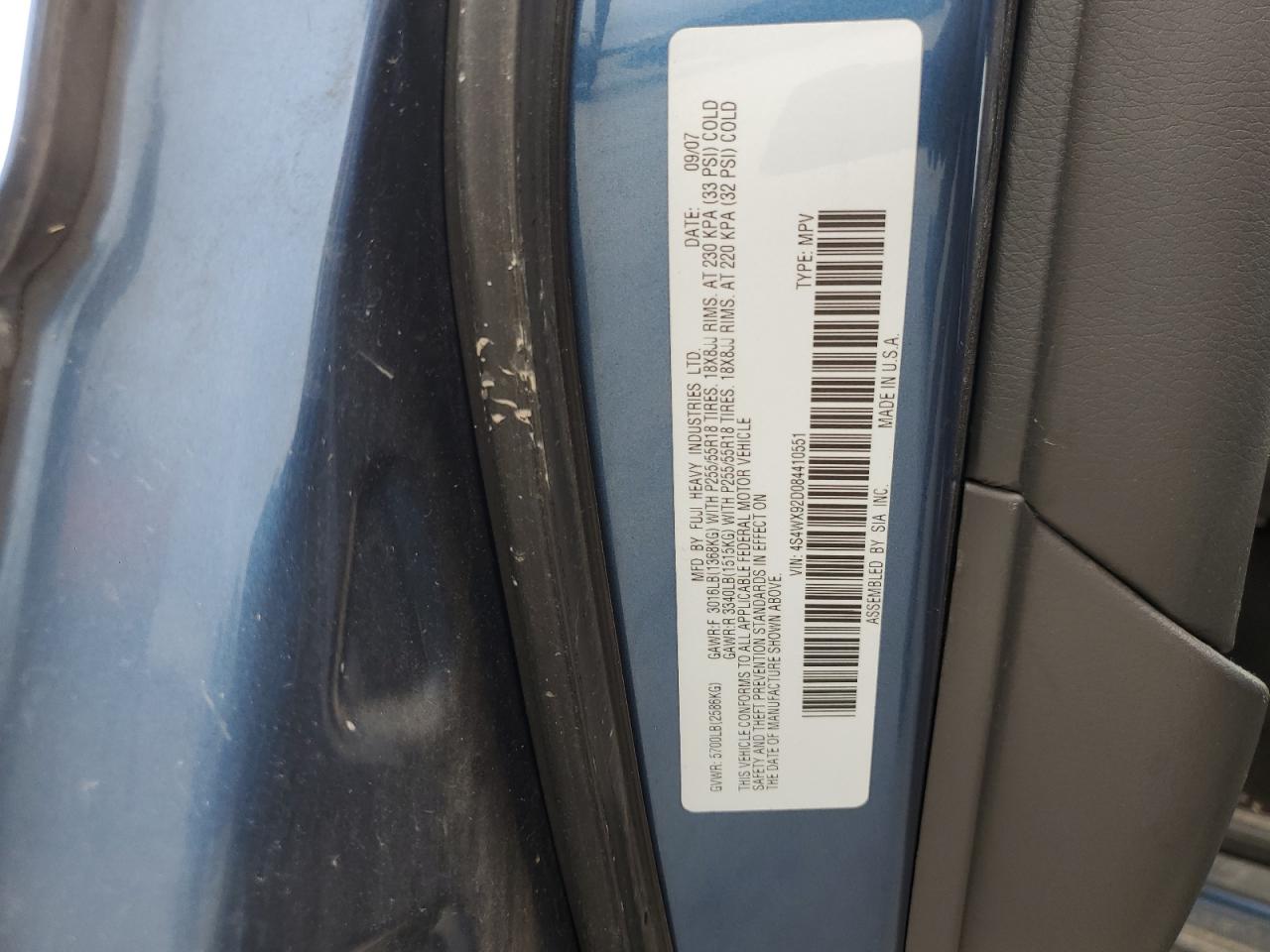 2008 Subaru Tribeca Limited VIN: 4S4WX92D084410551 Lot: 54314454