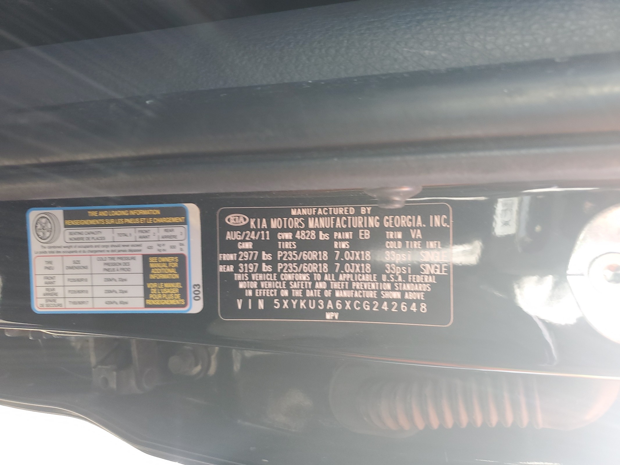 5XYKU3A6XCG242648 2012 Kia Sorento Ex