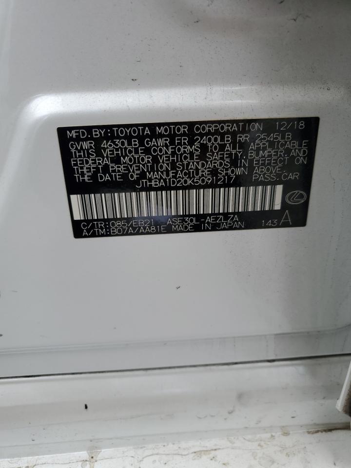 2019 Lexus Is 300 VIN: JTHBA1D20K5091217 Lot: 55729564