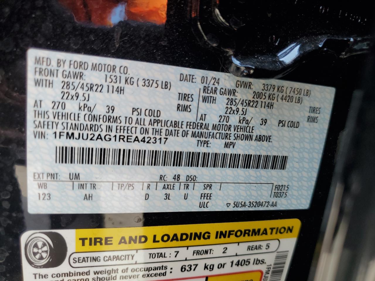 2024 Ford Expedition Limited VIN: 1FMJU2AG1REA42317 Lot: 56416324