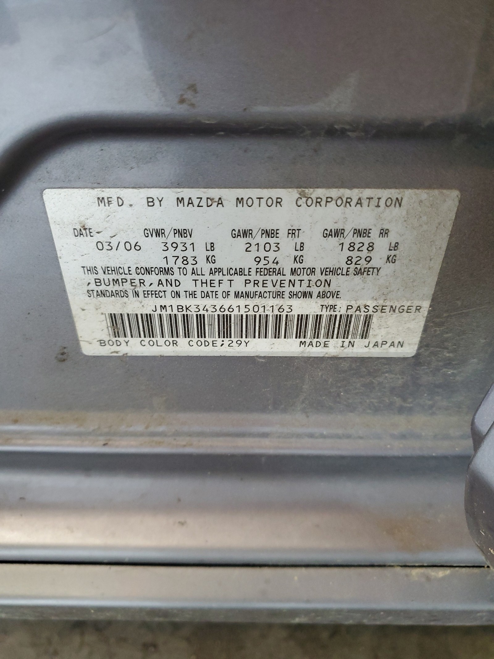JM1BK343661501163 2006 Mazda 3 Hatchback