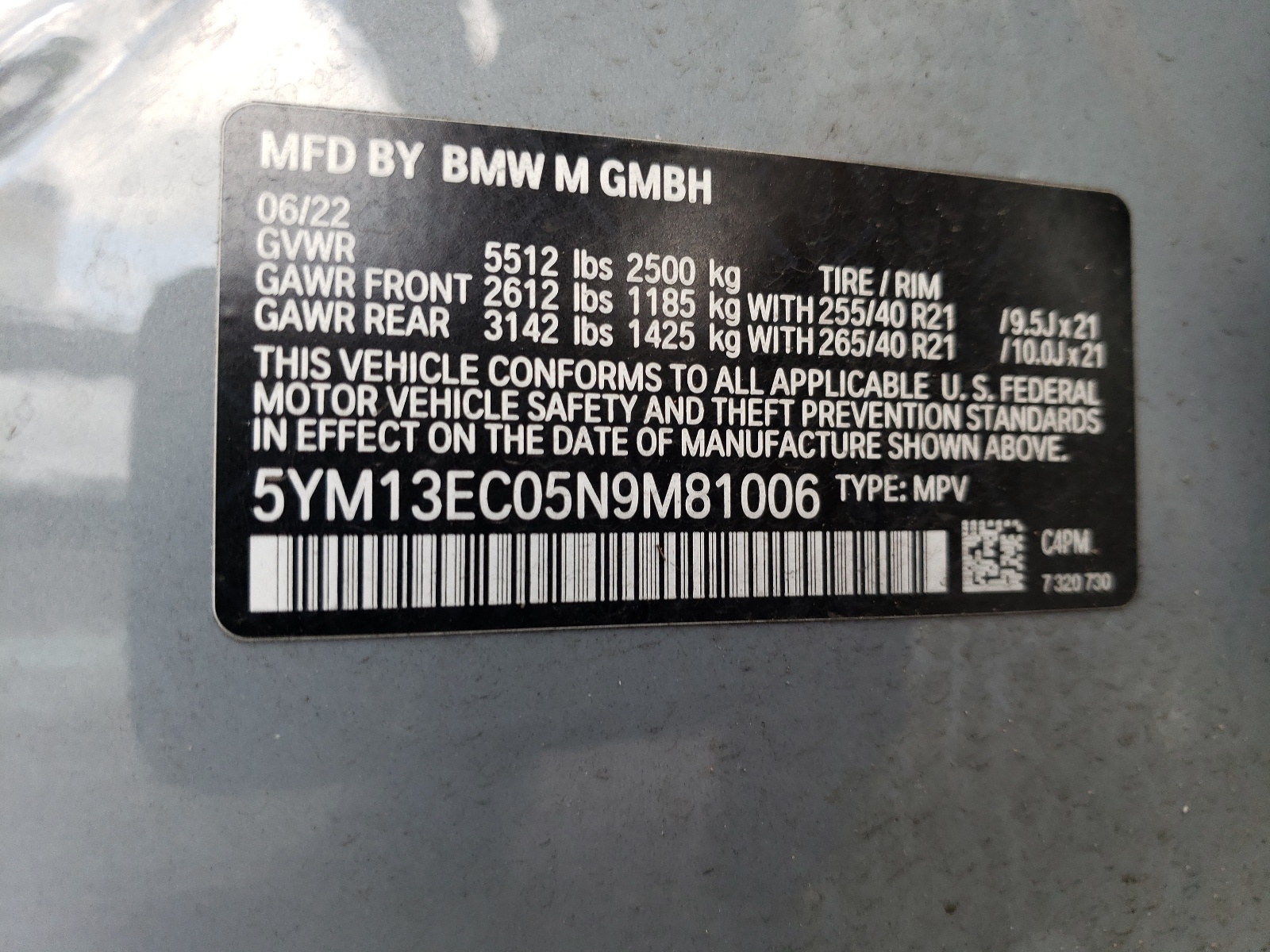 5YM13EC05N9M81006 2022 BMW X3 M