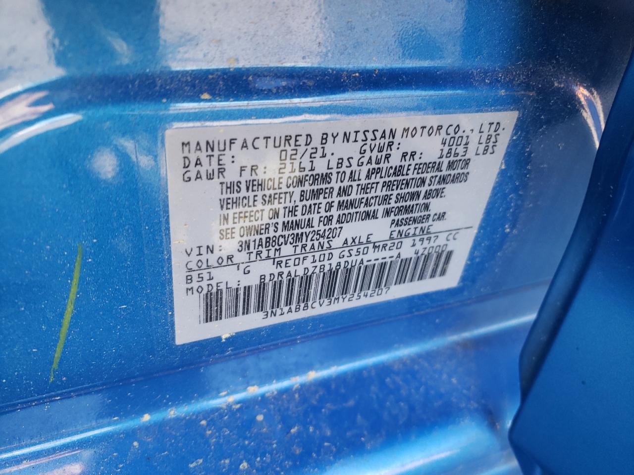 2021 Nissan Sentra Sv VIN: 3N1AB8CV3MY254207 Lot: 57044094