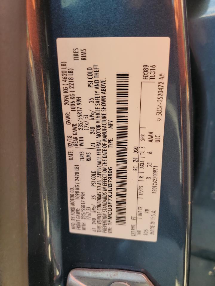 2018 Ford Escape S VIN: 1FMCU0F7XJUB79806 Lot: 53383844