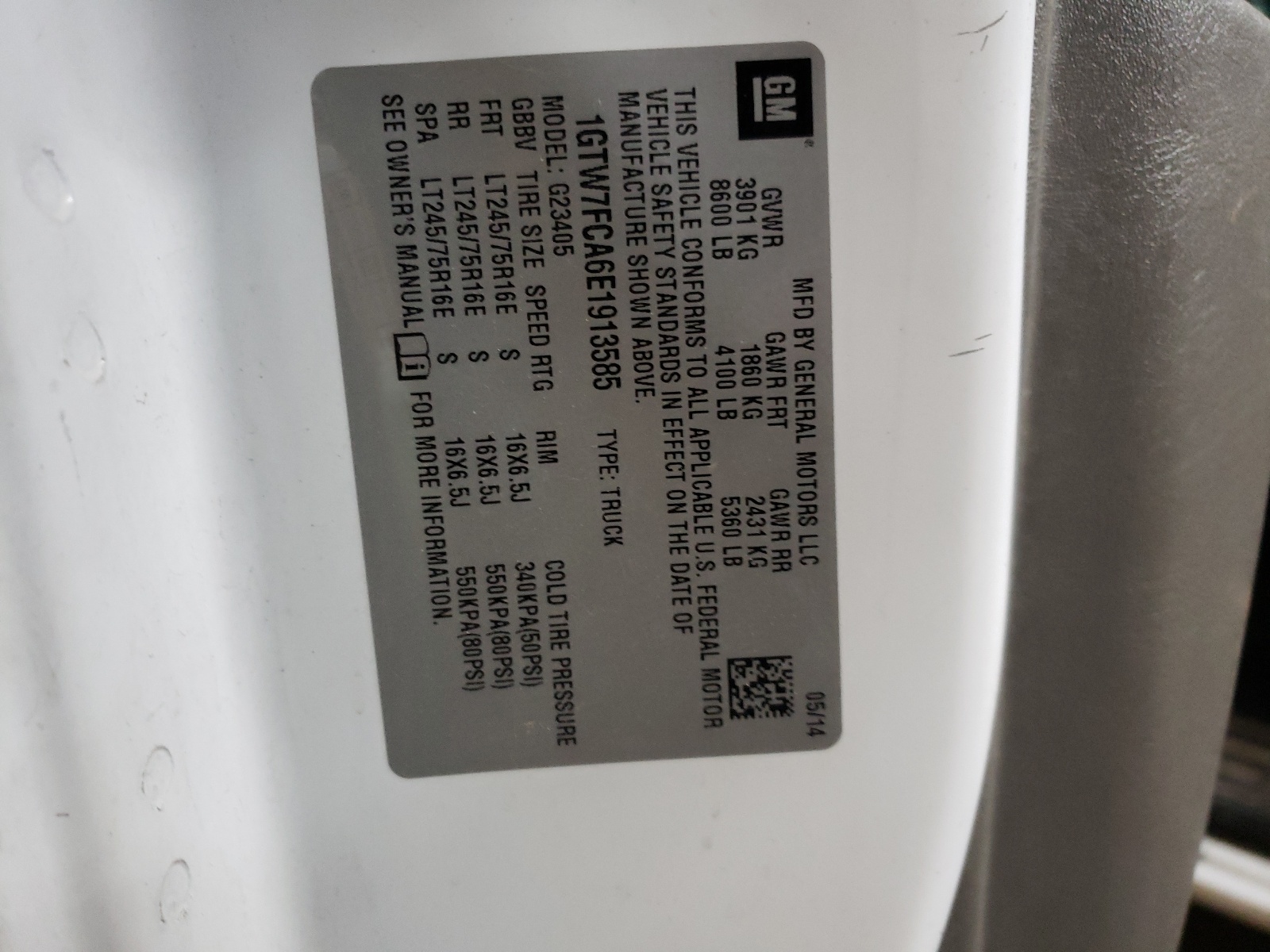 1GTW7FCA6E1913585 2014 GMC Savana G2500