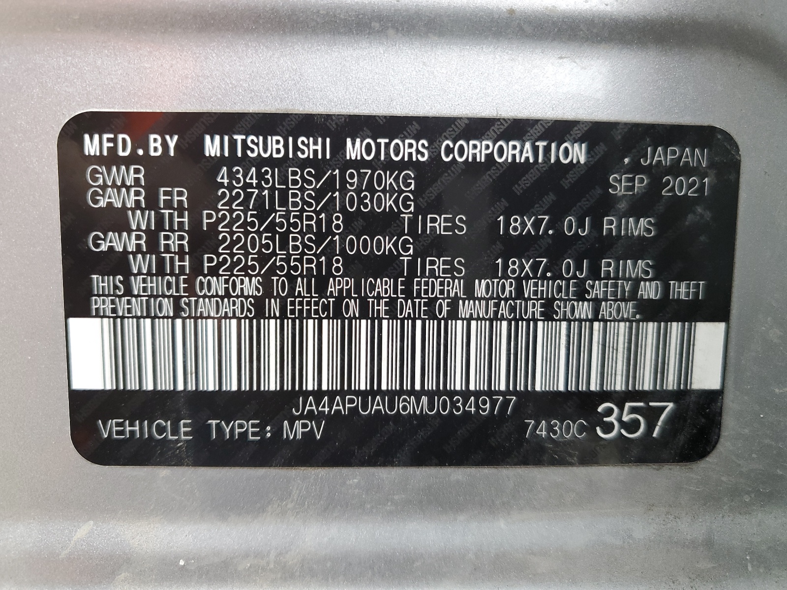 JA4APUAU6MU034977 2021 Mitsubishi Outlander Sport Es