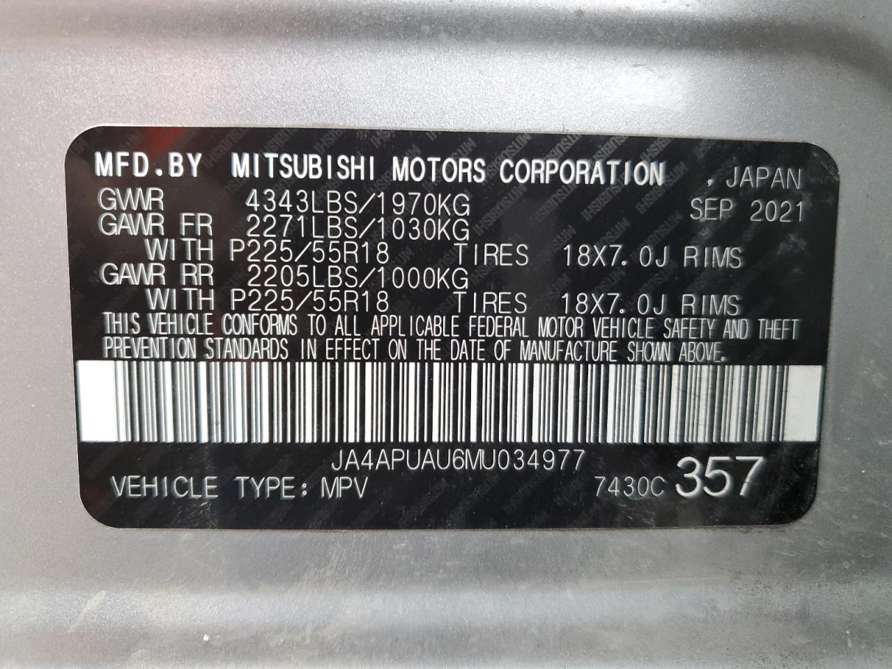 2021 Mitsubishi Outlander Sport Es VIN: JA4APUAU6MU034977 Lot: 55929854