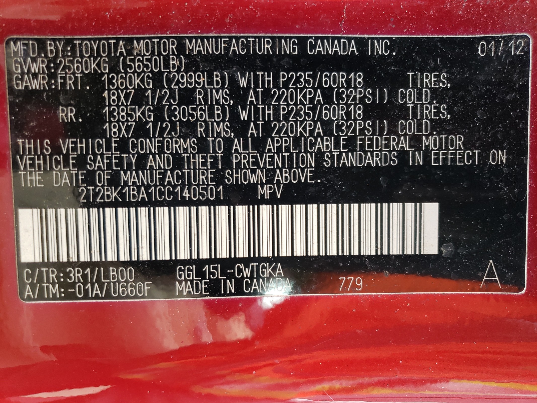 2T2BK1BA1CC140501 2012 Lexus Rx 350