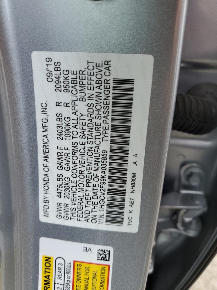 1HGCV2F99KA035859 2019 Honda Accord Touring