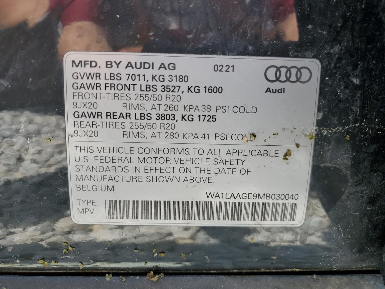 2021 Audi E-Tron Premium Plus VIN: WA1LAAGE9MB030040 Lot: 55299504