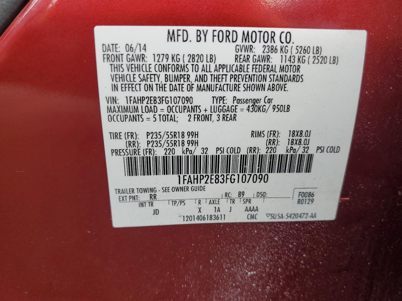 1FAHP2E83FG107090 2015 Ford Taurus Sel