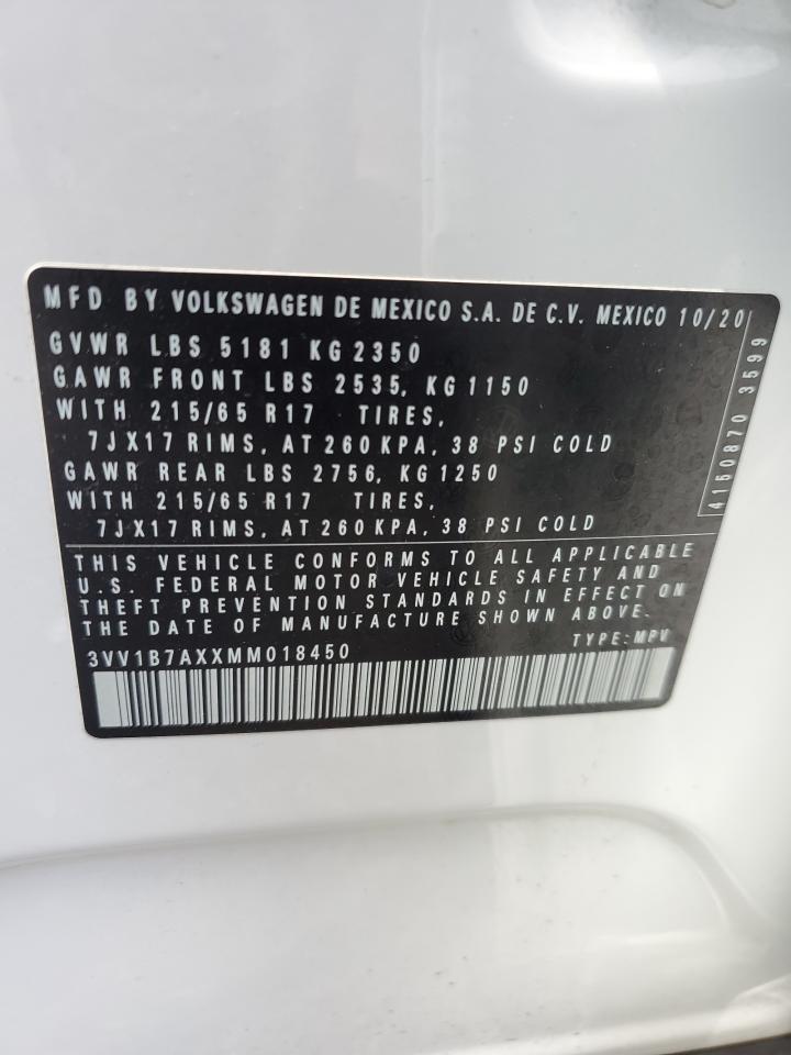 2021 Volkswagen Tiguan S VIN: 3VV1B7AXXMM018450 Lot: 55847404