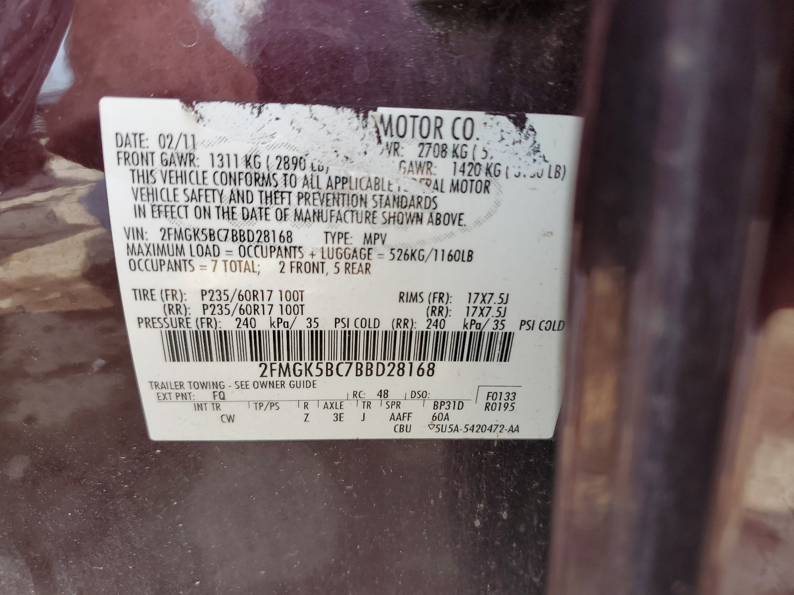 2FMGK5BC7BBD28168 2011 Ford Flex Se