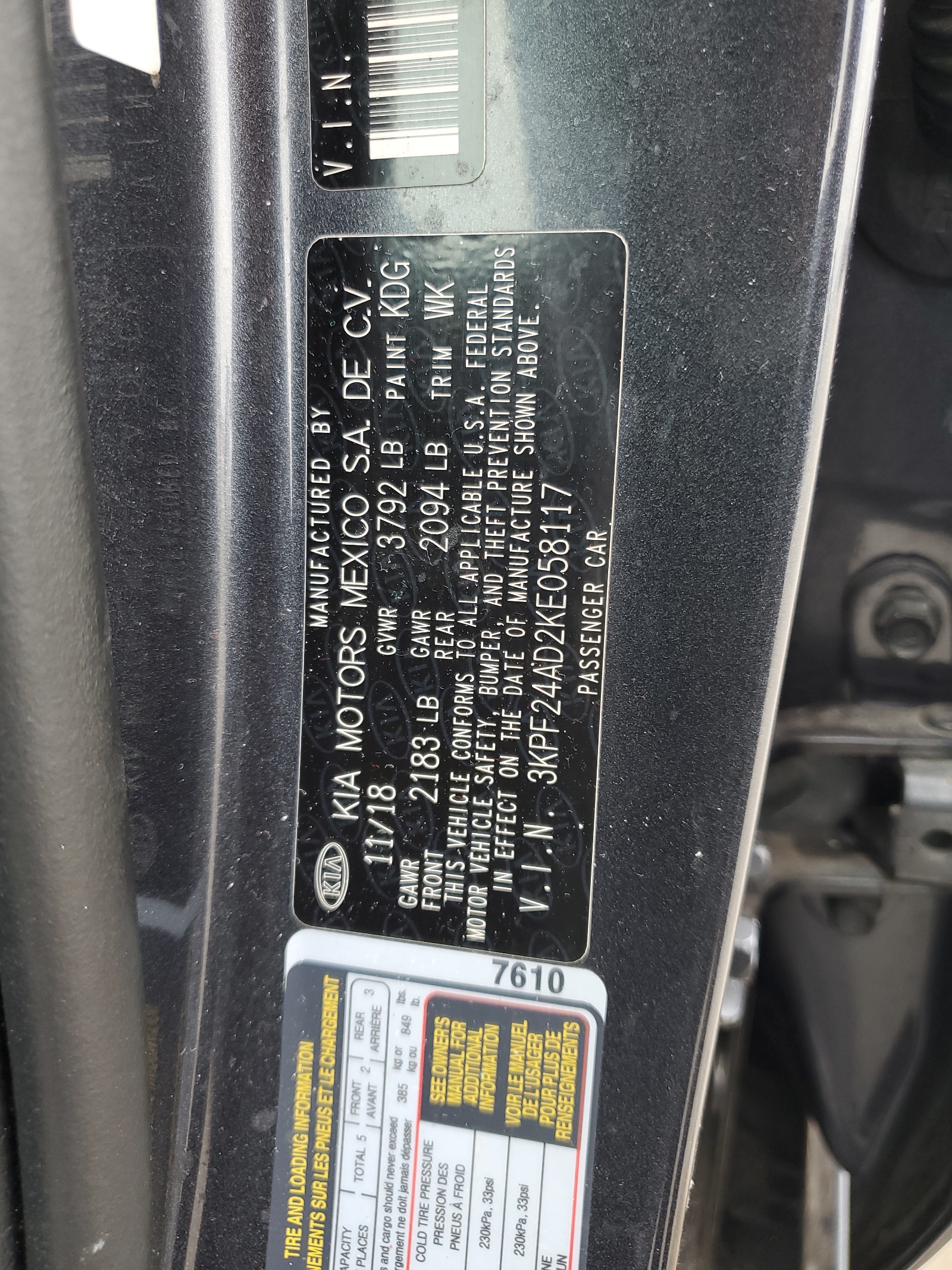 3KPF24AD2KE058117 2019 Kia Forte Fe