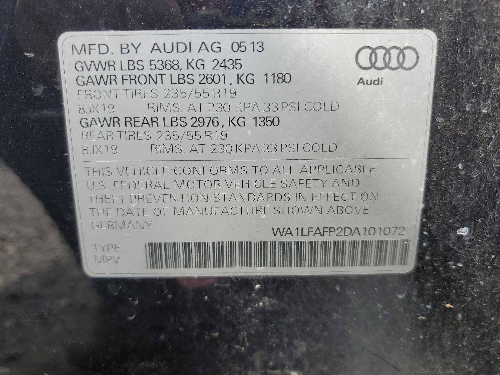 2013 Audi Q5 Premium Plus vin: WA1LFAFP2DA101072