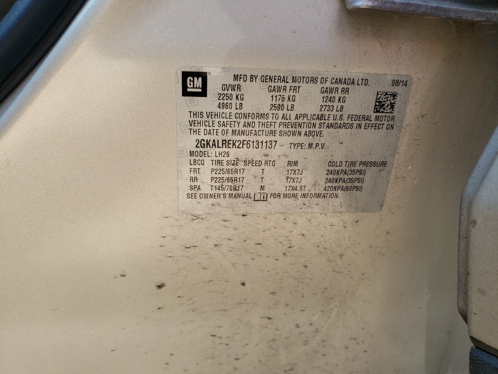 2GKALREK2F6131137 2015 GMC Terrain Sle