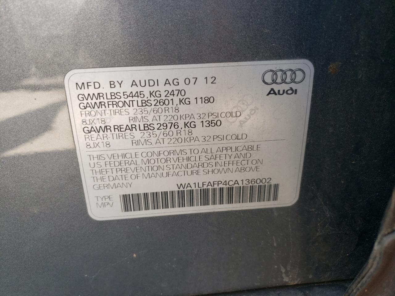 WA1LFAFP4CA136002 2012 Audi Q5 Premium Plus