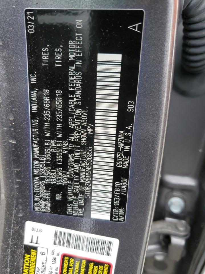 5TDBZRBH5MS536855 2021 TOYOTA HIGHLANDER - Image 12