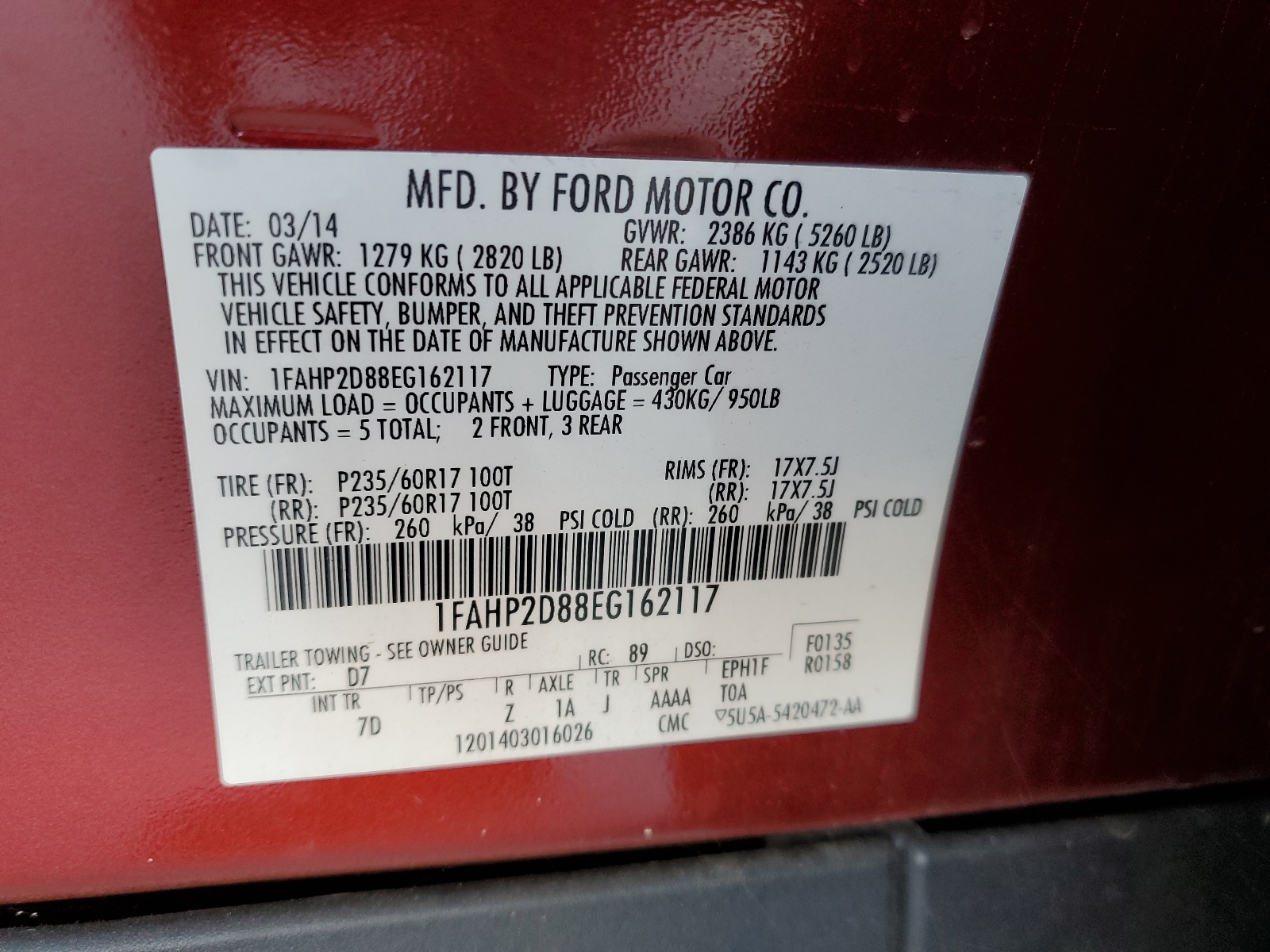 1FAHP2D88EG162117 2014 Ford Taurus Se