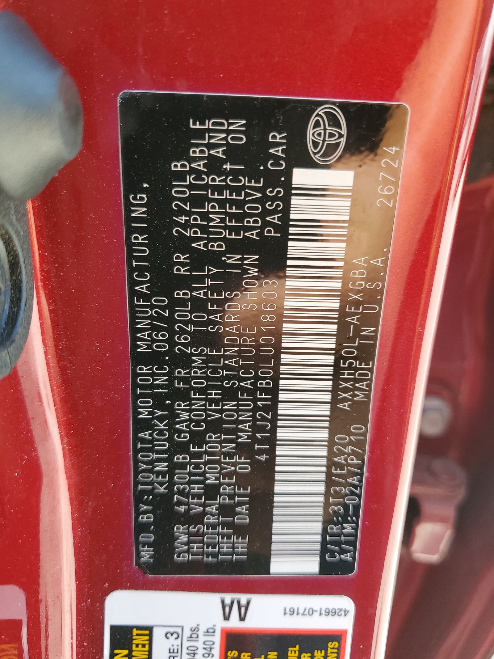 4T1J21FB0LU018603 2020 Toyota Avalon Xle