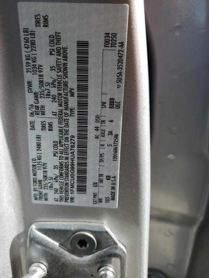 2017 Ford Escape Se VIN: 1FMCU0G99HUA78279 Lot: 55868364