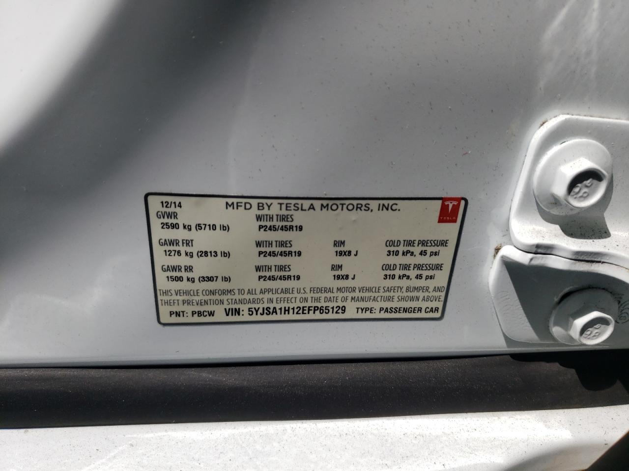 5YJSA1H12EFP65129 2014 Tesla Model S