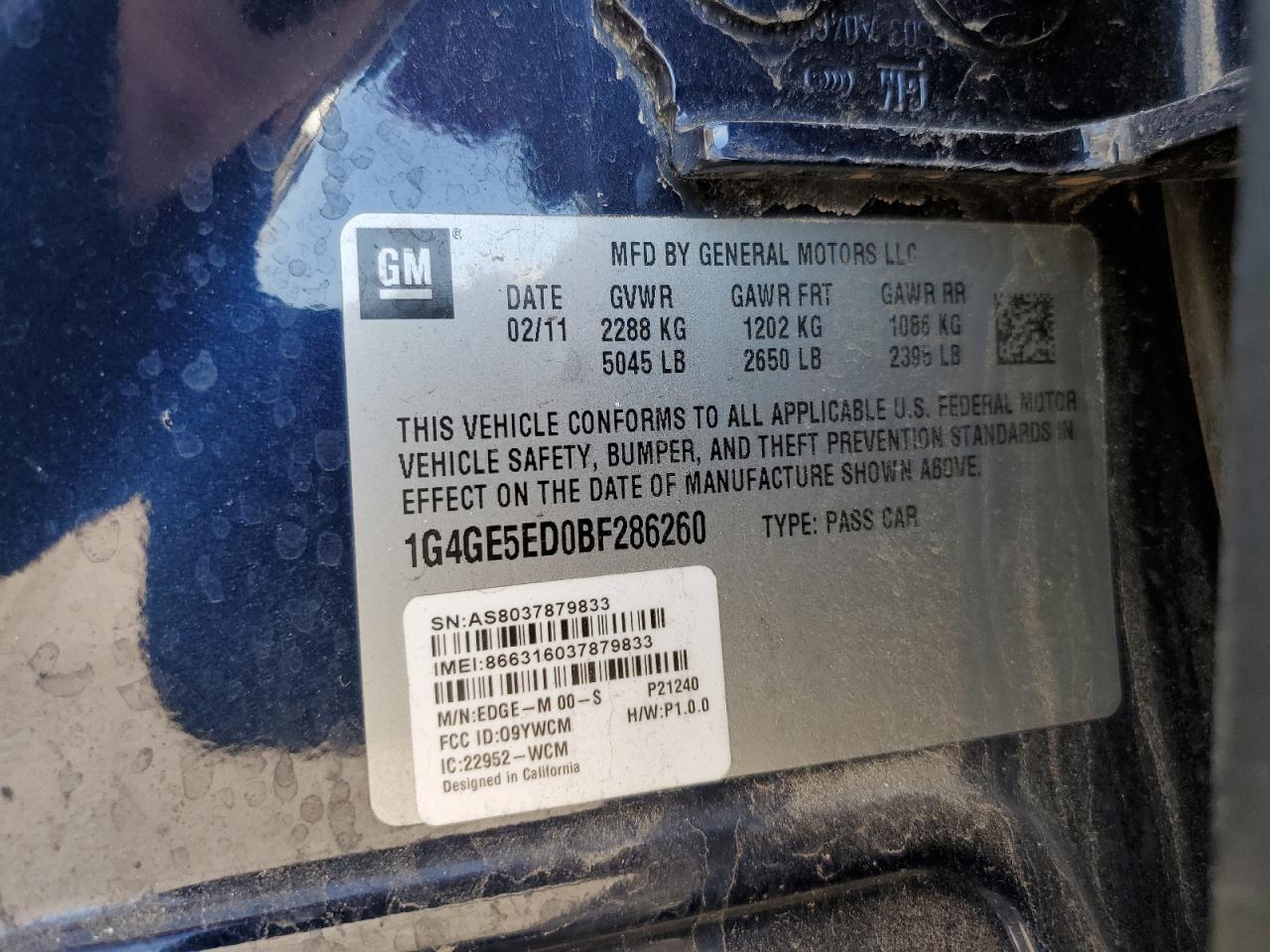 2011 Buick Lacrosse Cxs VIN: 1G4GE5ED0BF286260 Lot: 76770644