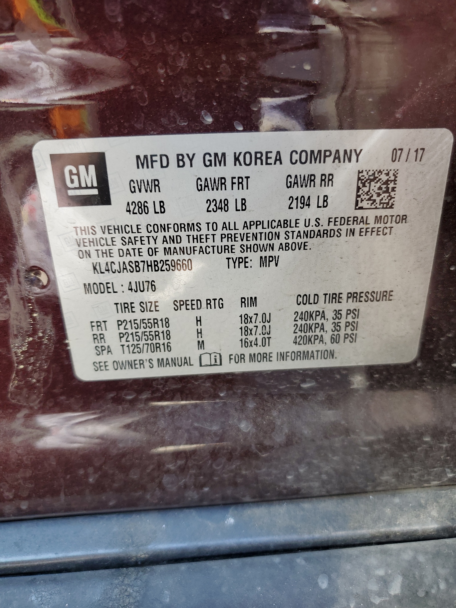 KL4CJASB7HB259660 2017 Buick Encore Preferred