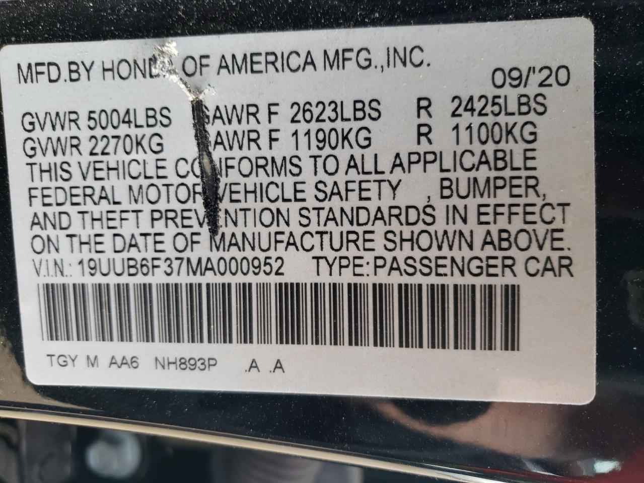 19UUB6F37MA000952 2021 Acura Tlx