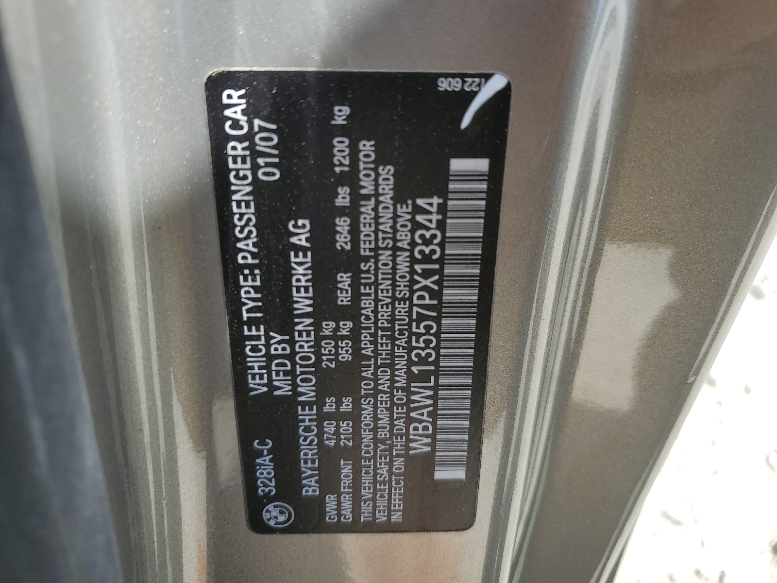 WBAWL13557PX13344 2007 BMW 328 I