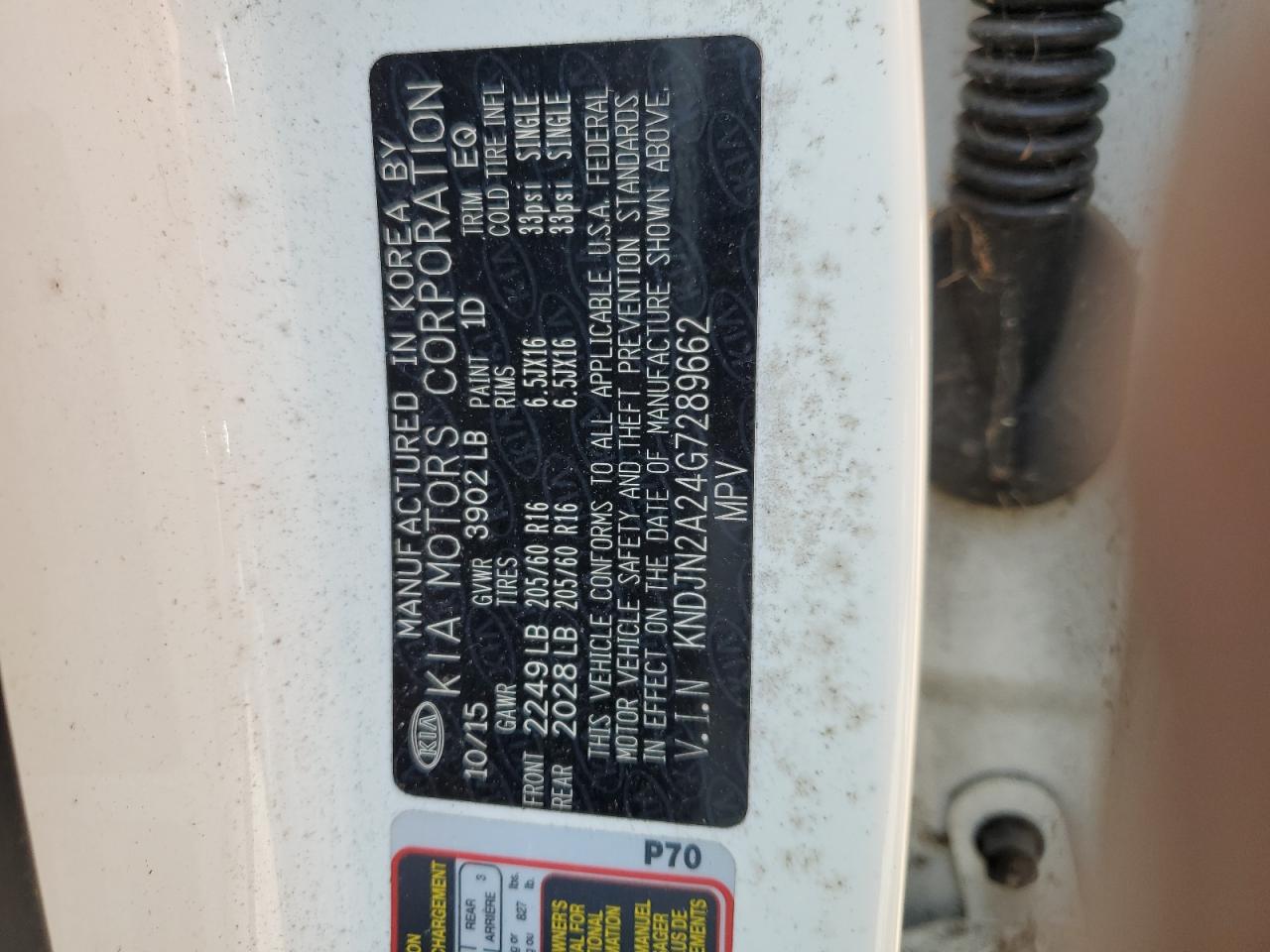 2016 Kia Soul VIN: KNDJN2A24G7289662 Lot: 55285994