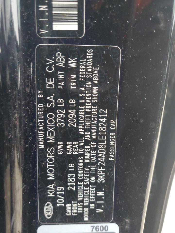 2020 Kia Forte Fe VIN: 3KPF24AD8LE182412 Lot: 54581644