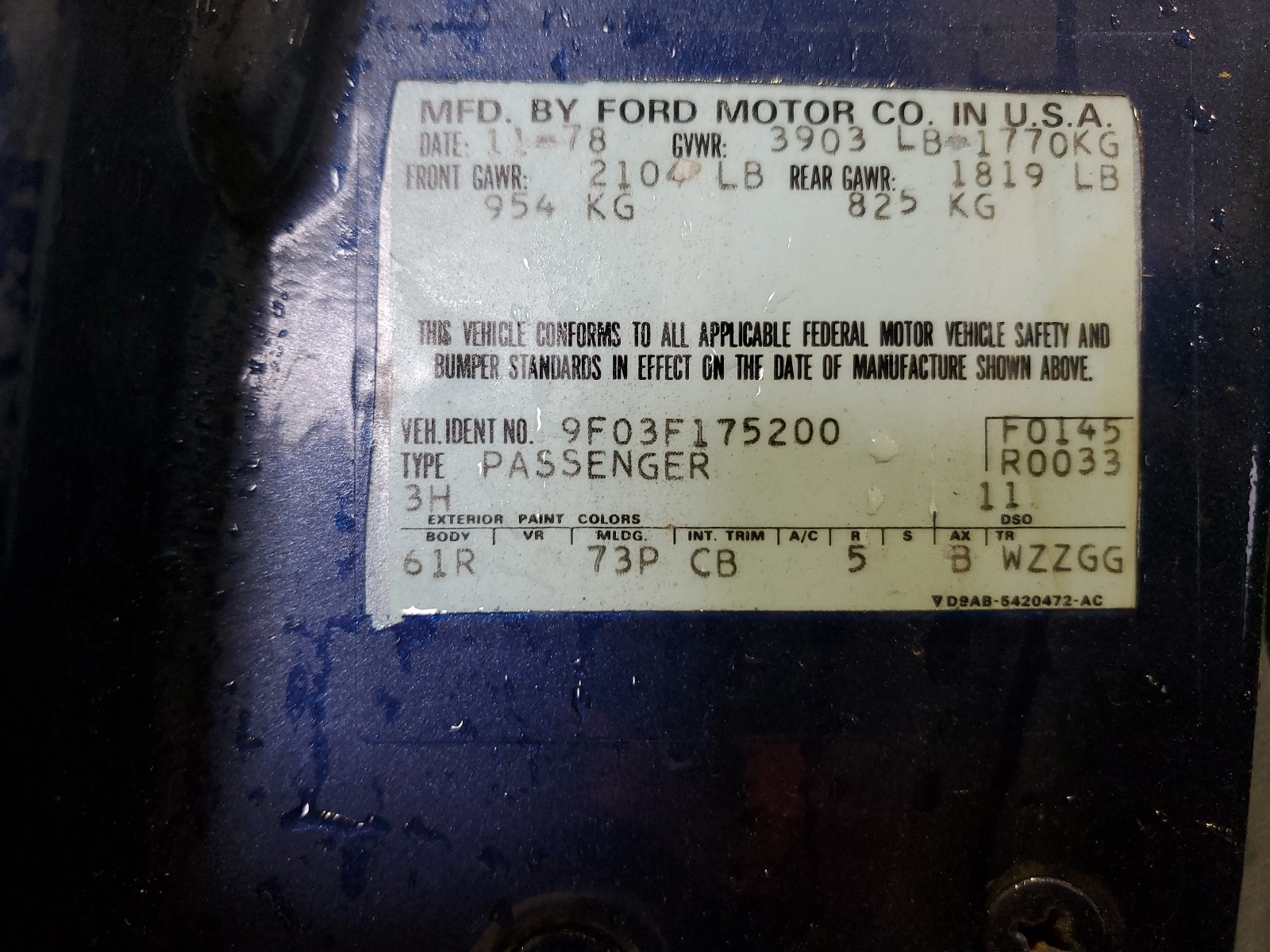 9F03F175200 1979 Ford Mustang