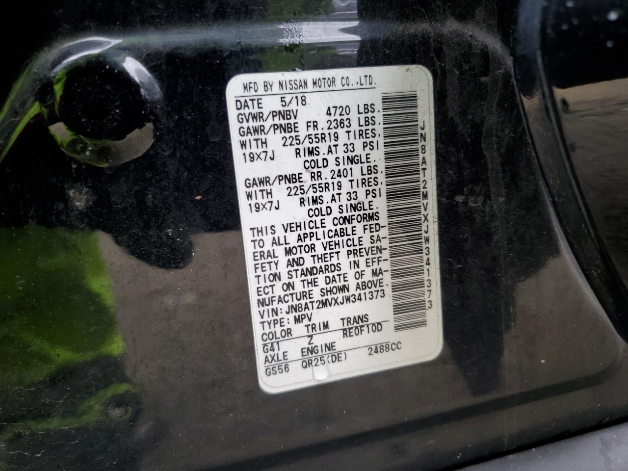 2018 Nissan Rogue S VIN: JN8AT2MVXJW341373 Lot: 56124614