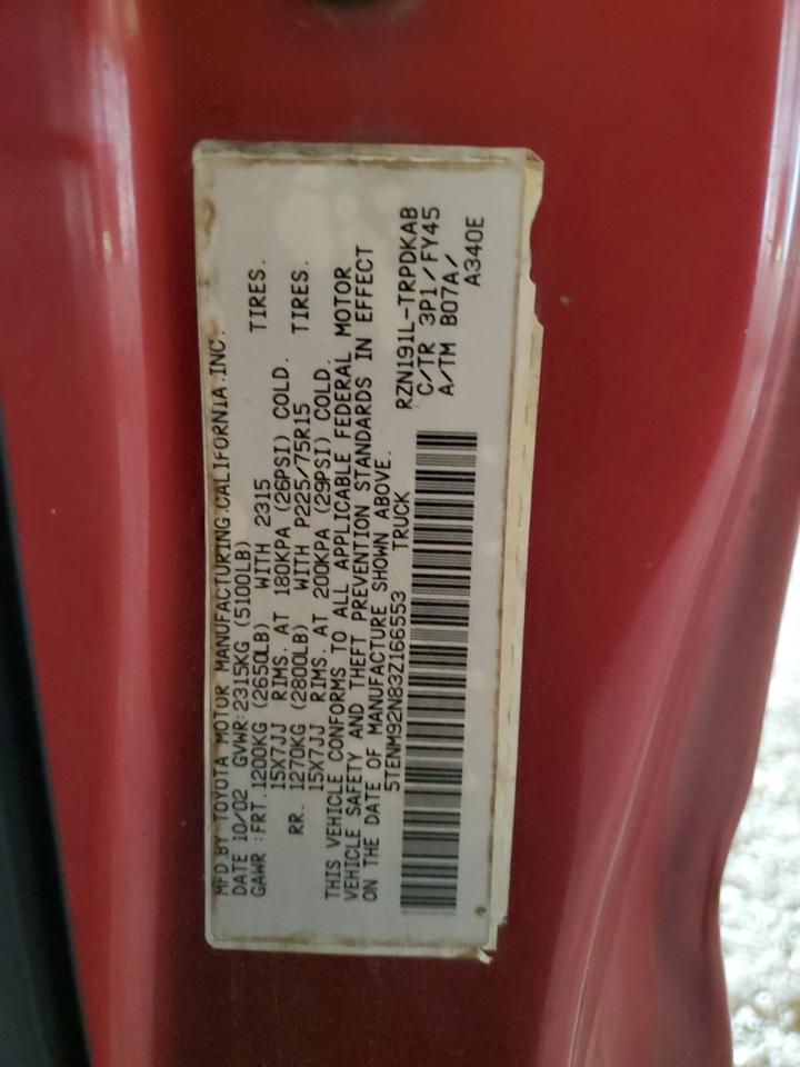 2003 Toyota Tacoma Prerunner VIN: 5TENM92N83Z166553 Lot: 56300574