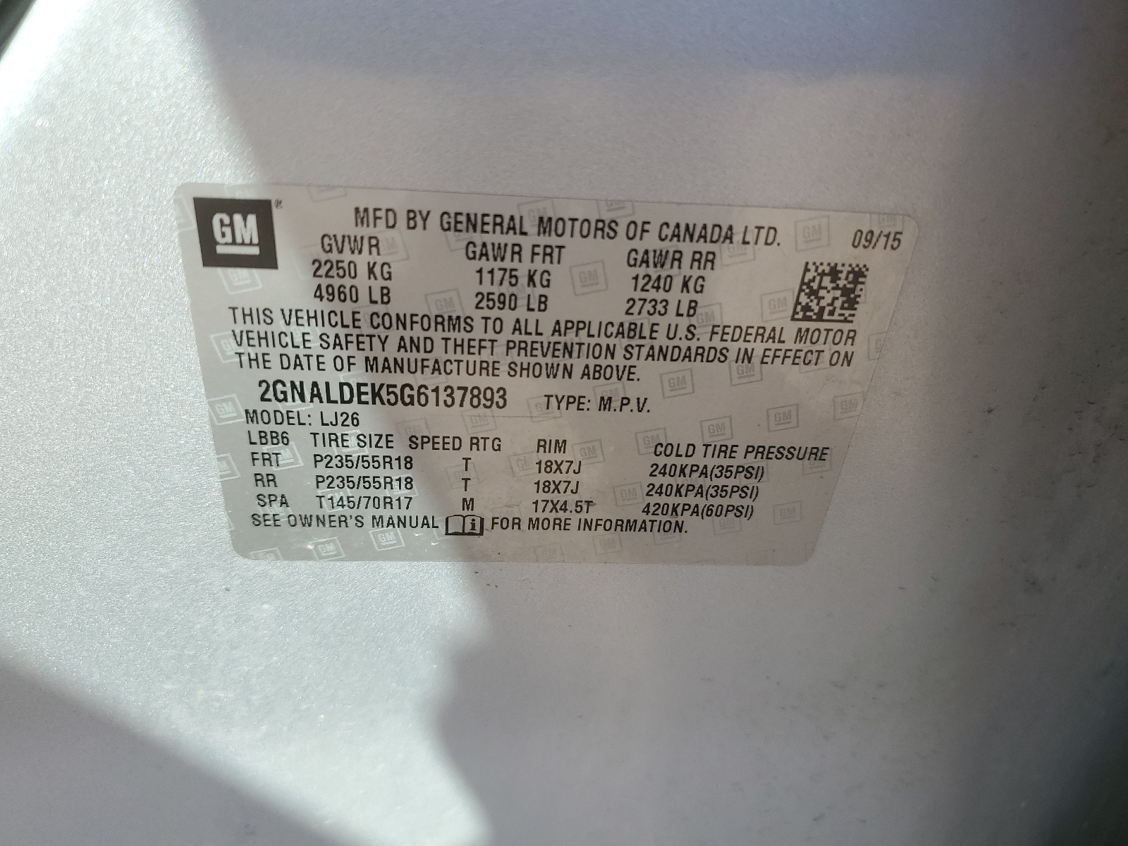 2GNALDEK5G6137893 2016 Chevrolet Equinox Ltz