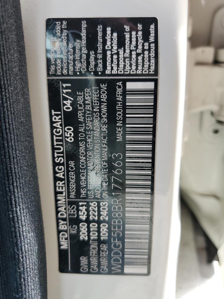 2011 Mercedes-Benz C 300 VIN: WDDGF5EB8BR177663 Lot: 53763184