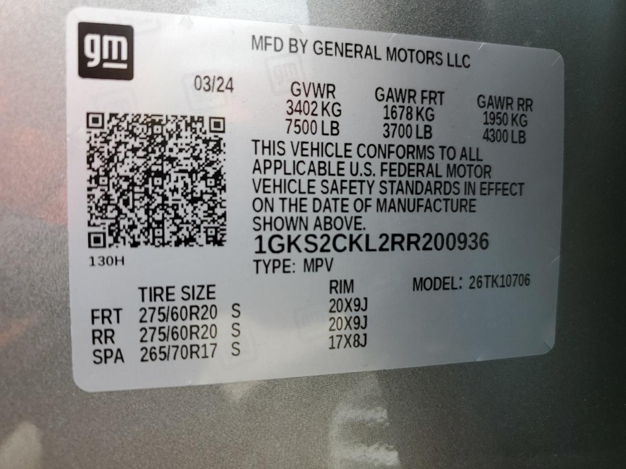 2024 GMC Yukon At4 VIN: 1GKS2CKL2RR200936 Lot: 55688174