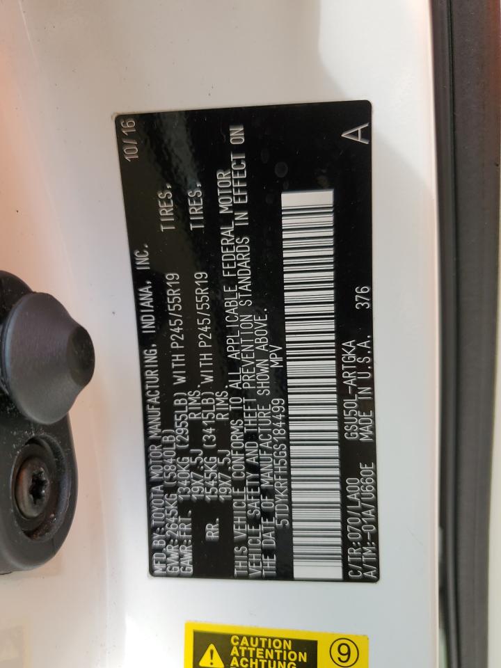 2016 Toyota Highlander Limited VIN: 5TDYKRFH5GS184499 Lot: 56836294