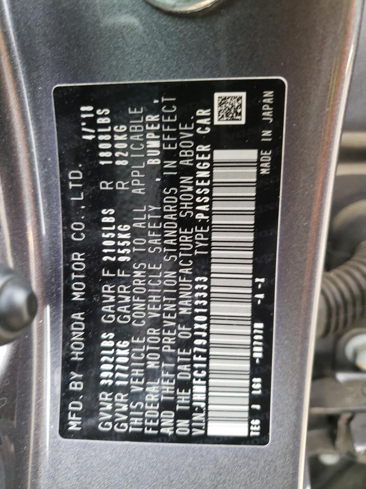 2018 Honda Civic Exl VIN: JHMFC1F79JX013333 Lot: 53889574
