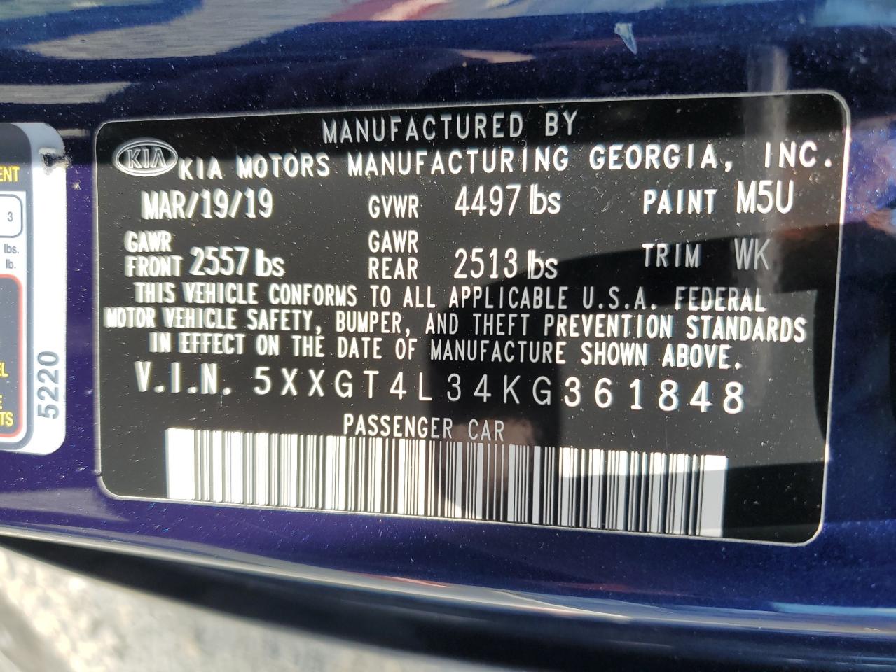 2019 Kia Optima Lx VIN: 5XXGT4L34KG361848 Lot: 56099744