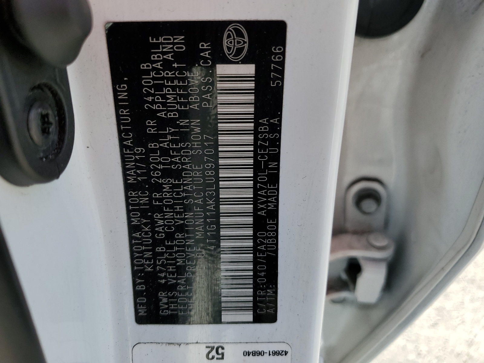 2020 Toyota Camry Se vin: 4T1G11AK3LU897017